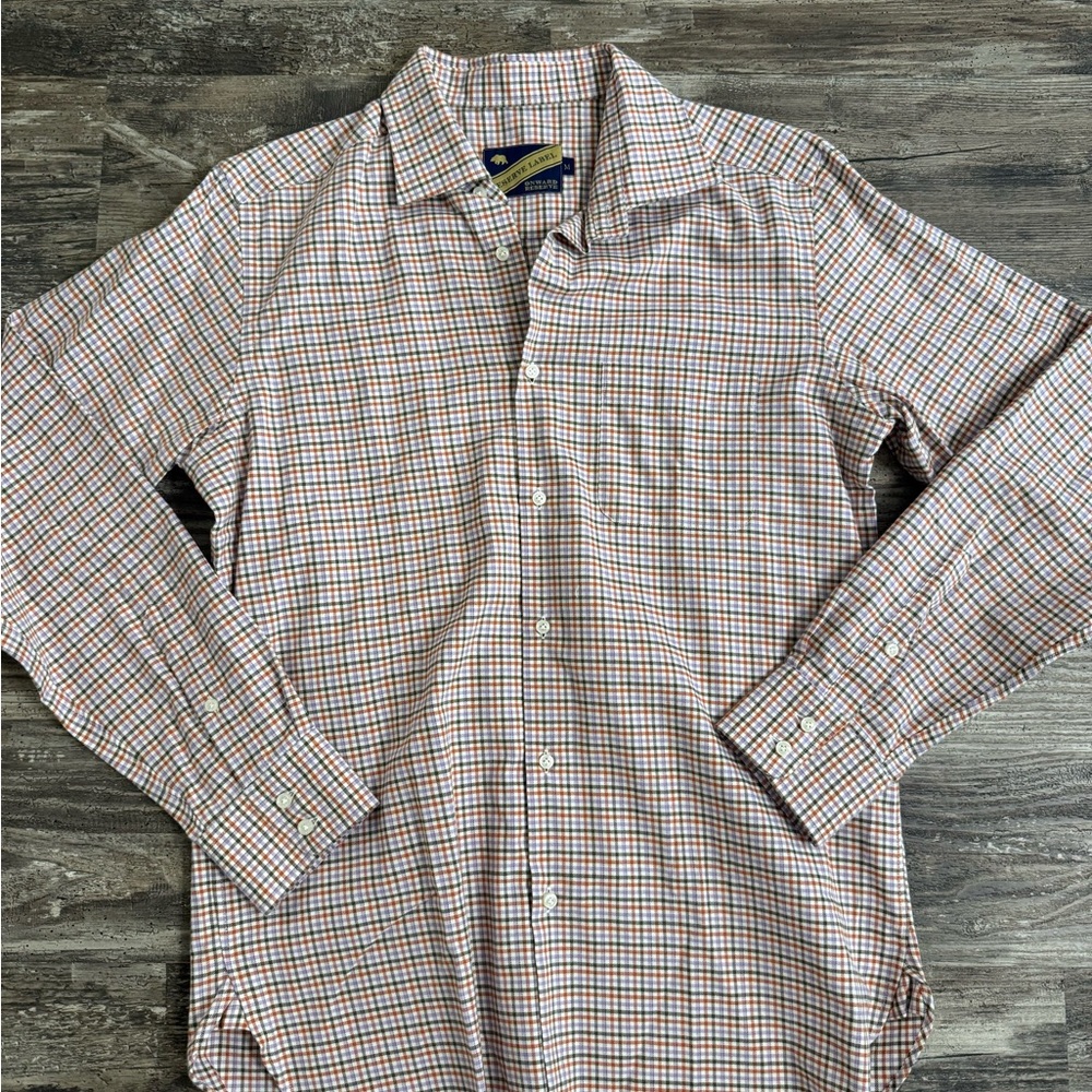 Men's Checkered Button-Down Shirt - Orange and Blue